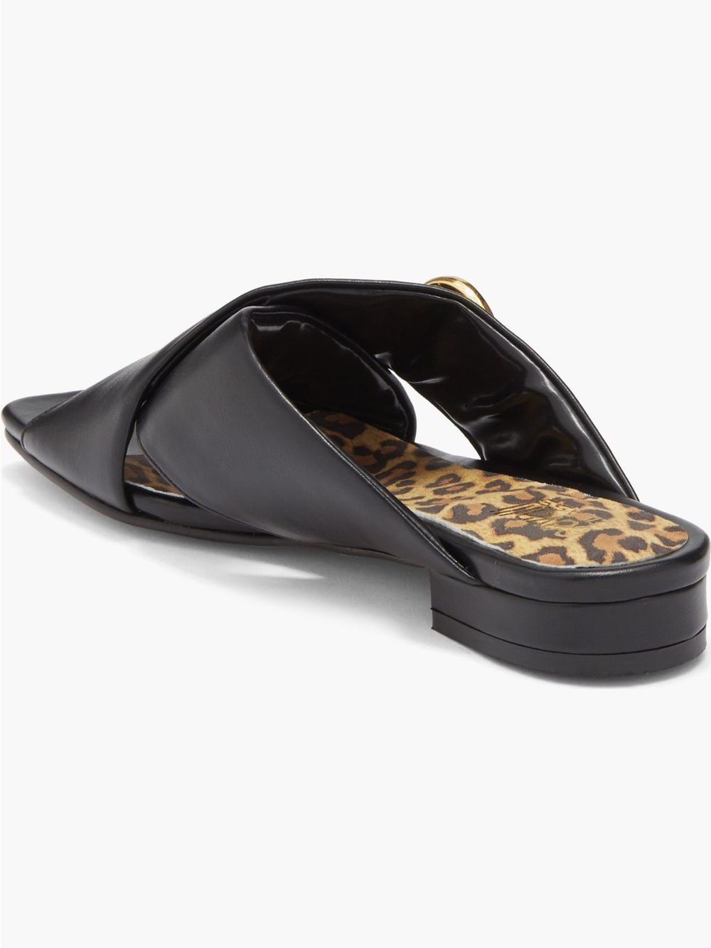 Roberto Cavalli Black Leather Crisscross Slide with Gold Snake Accent - Picture 2 of 2
